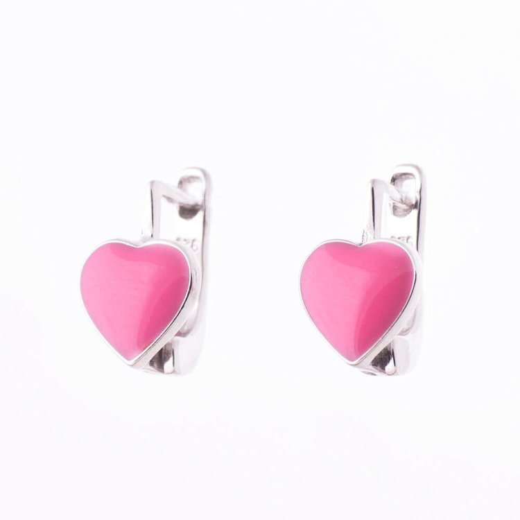 Серебряные серьги "Сердечко" (Эмаль) 122055 от ювелирного магазина Оникс