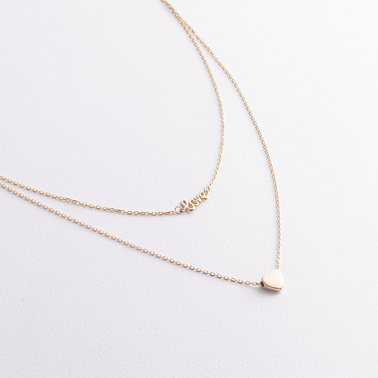 Двойное колье "Love и сердечко" (желтое золото) кол02622 - 1 Двойное колье "Love и сердечко" (желтое золото) кол02622 от ювелирного магазина Оникс - 1