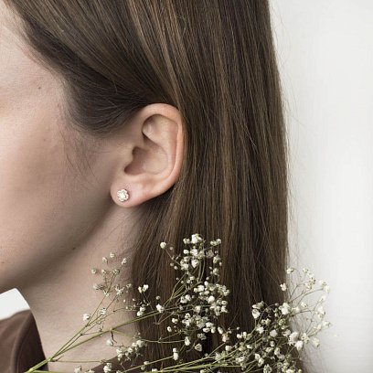 Золотые серьги-пусеты "Клевер" (фианит) с06070 №4