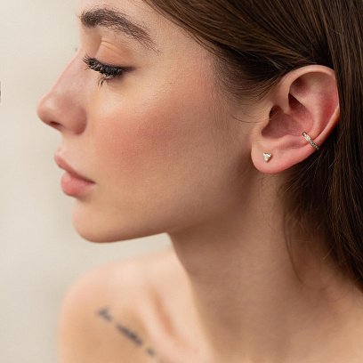 Золоті сережки - пусети "Трикутники" з фіанітами с07700 №8