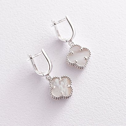 Серьги "Клевер" в белом золоте (перламутр) с07115 №2