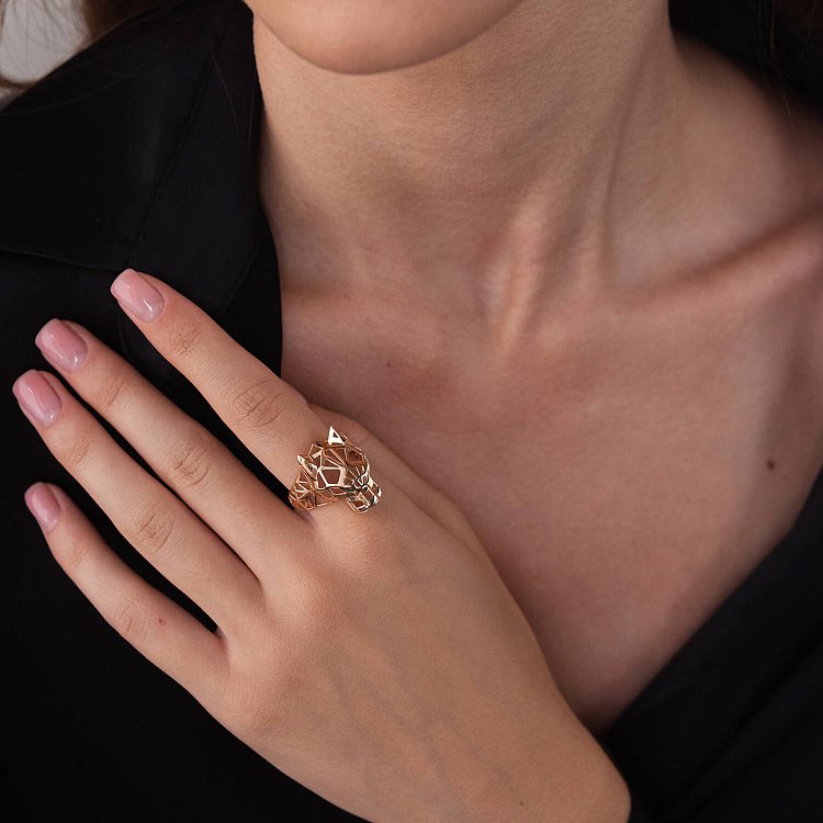 Каблучка "Пантера" у червоному золоті (фіаніти) к07036 від ювелірного магазину Онікс - 9