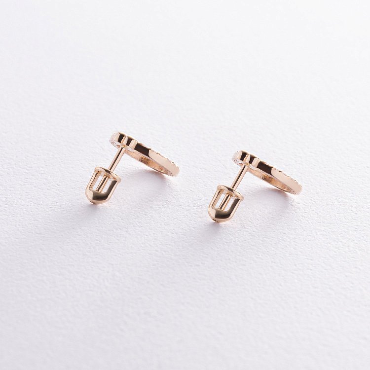 Серьги - пусеты "Сердечки" с фианитами (желтое золото) с08466 от ювелирного магазина Оникс - 5