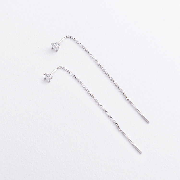 Срібні сережки - протяжки з фіанітами 902-01056 від ювелірного магазину Онікс - 2