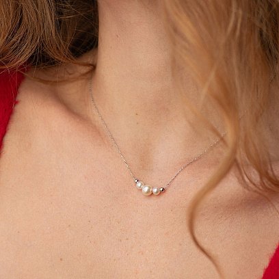 Кольє з кульками та перлами (біле золото) кол02404 №2