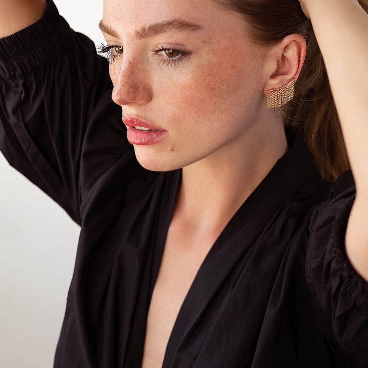 Золоті сережки - клаймбери "Камілла" з ланцюжками с07965 від ювелірного магазину Онікс - 4