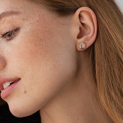 Сережки - пусети "Мушлі" у червоному золоті с08463 №2