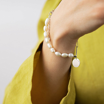 Срібний браслет "Монетка" з перлами 905-01436 №4