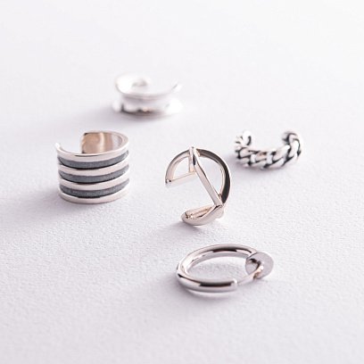 Серебряная серьга - каффа "Линии" 123107 №7