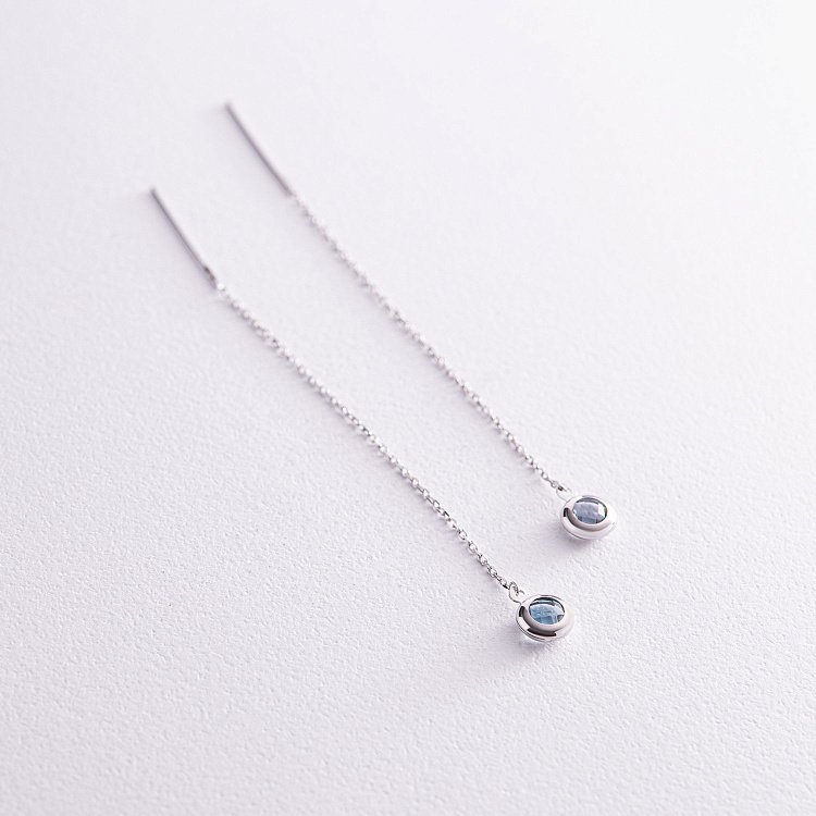 Золотые серьги - протяжки с топазами с07964 от ювелирного магазина Оникс - 3