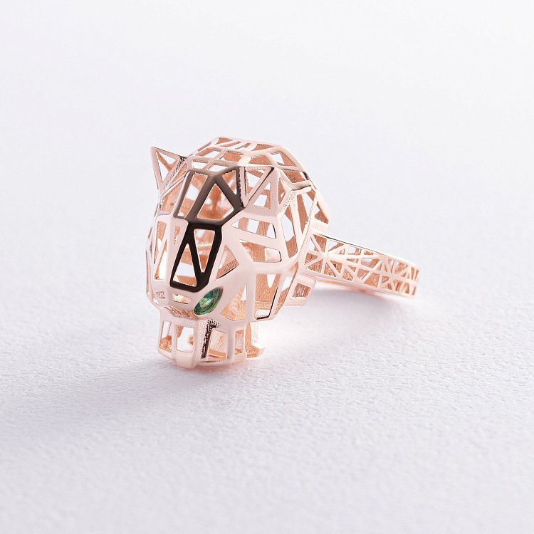 Золотое кольцо "Пантера" с фианитами к07581 от ювелирного магазина Оникс - 4