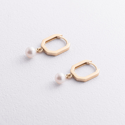 Сережки "Olimpia" з перлами (жовте золото) с09629 №2