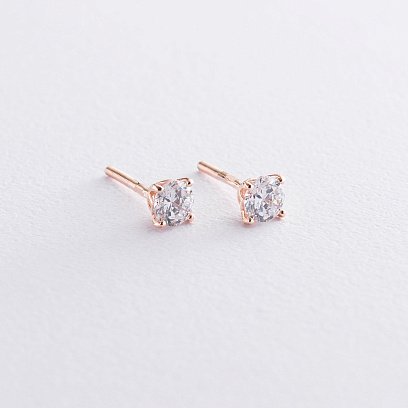 Золотые серьги-пусеты с фианитами с06258