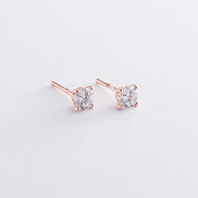 Золотые серьги-пусеты с фианитами с06258 от ювелирного магазина Оникс