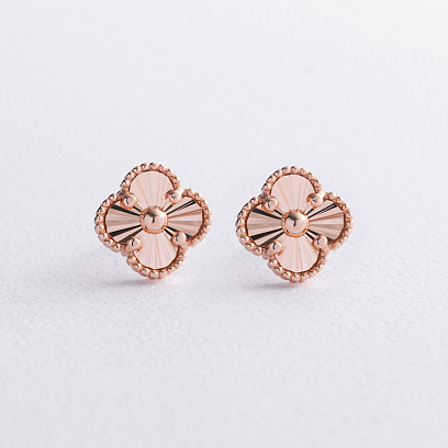 Сережки - пусети "Конюшина" в червоному золоті с08883