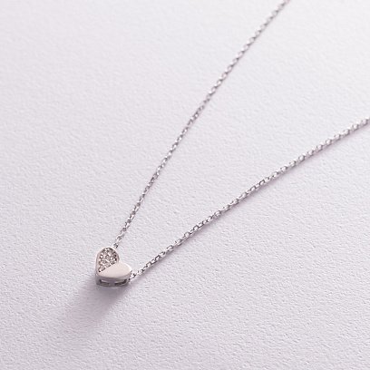 Срібне кольє "Сердечко" з фіанітами 181171