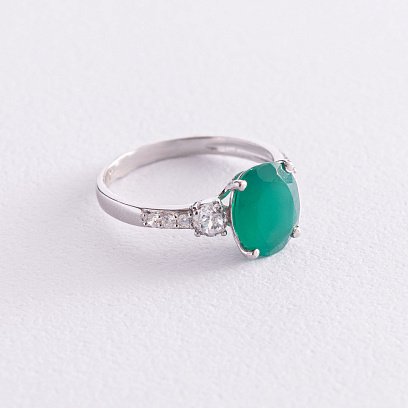 Серебряное кольцо (фианиты, агат) 1322/1р-GRAG №4