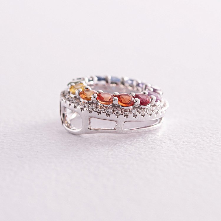 Золотой кулон с разноцветными сапфирами и бриллиантами пб0282nl от ювелирного магазина Оникс - 2