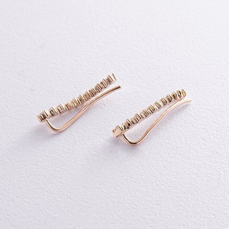 Сережки - клаймбери з фіанітами (жовте золото) с08437 від ювелірного магазину Онікс - 5