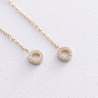 Сережки - пусети "Кружечки" в жовтому золоті (фіаніти) с07232 №4