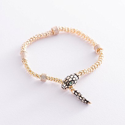 Браслет "Змея" в желтом золоте (фианит, эмаль) б04514