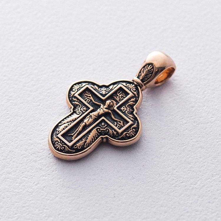 Золотий хрест "Розп'яття. Молитва Животворящого Хреста" п02635 від ювелірного магазину Онікс