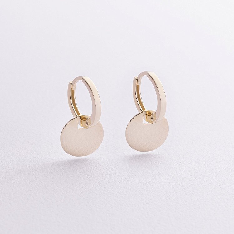 Сережки - каблучки "Монетки" у жовтому золоті с09037 від ювелірного магазину Онікс