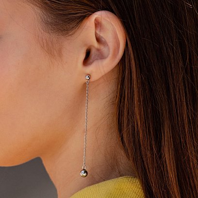 Срібні сережки - пусети "Кульки на ланцюжку" 40018 №4