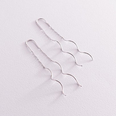 Сережки - протяжки "Завиток" з білого золота с07199 №2