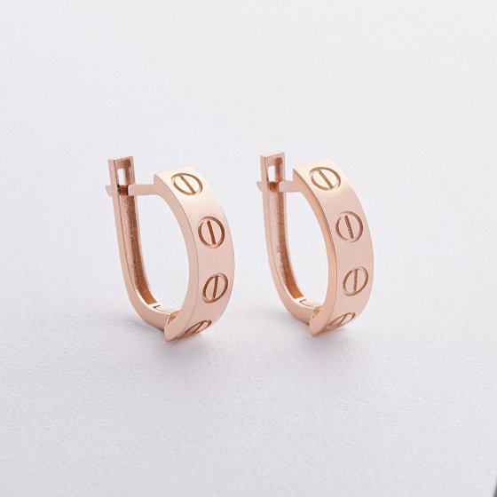 Серьги "Love" в красном золоте с09342