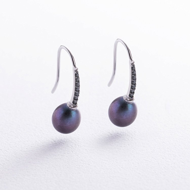 Золоті сережки - петельки "Олівія" з перлами і фіанітами с08513 від ювелірного магазину Онікс