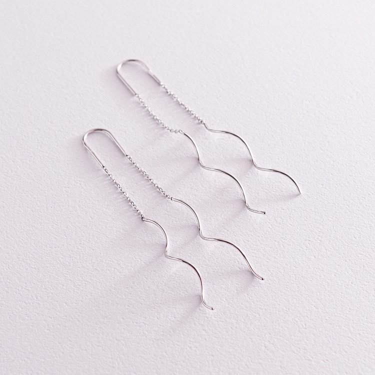 Сережки - протяжки "Завиток" з білого золота с07199 від ювелірного магазину Онікс - 1