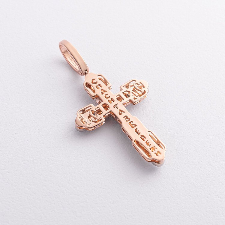 Православный крест "Распятие. Спаси и Сохрани" (эмаль, фианиты) 270070Е от ювелирного магазина Оникс - 3