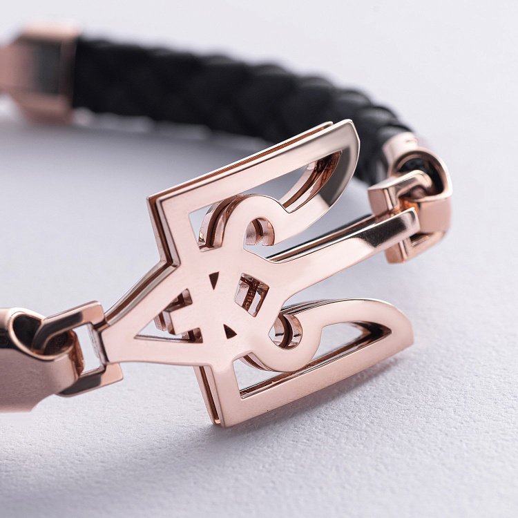 Чоловічий золотий браслет "Герб України - Тризуб" (шкіра) 533382400 від ювелірного магазину Онікс - 1