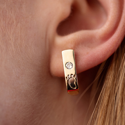 Золотые серьги "Ножки младенца" (фианиты) с08648 №4