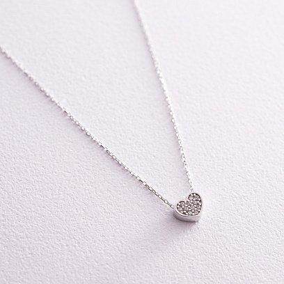 Кольє "Сердечко" з фіанітами (біле золото) кол02291 №3