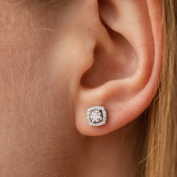 Золотые серьги - пусеты 2 в 1 с бриллиантами 331731121 от ювелирного магазина Оникс - 5