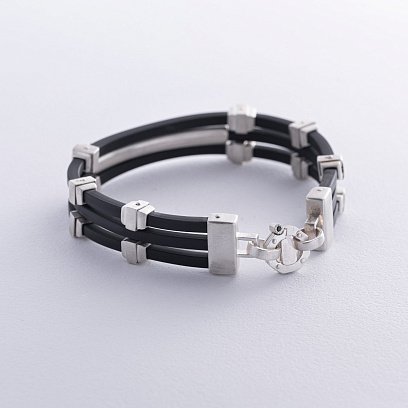 Каучуковый браслет с серебряными вставками (фианиты) 1091чб №7