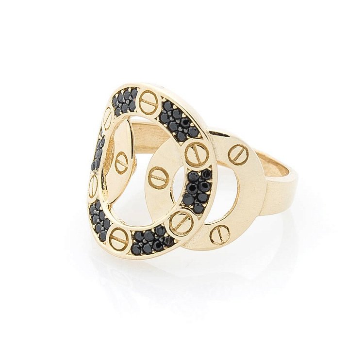 Золотое кольцо с черными фианитами к05579 от ювелирного магазина Оникс - 1