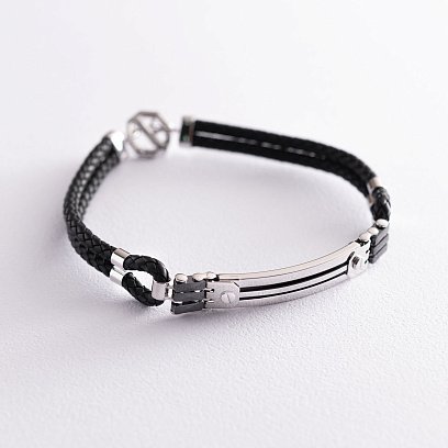 Каучуковый браслет из белого золота (оникс, керамика) б03981