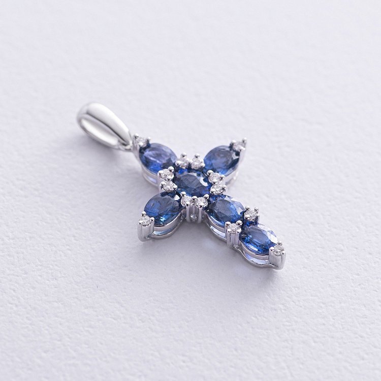 ?Золотий хрестик із синіми сапфірами і діамантами пб0326gm від ювелірного магазину Онікс