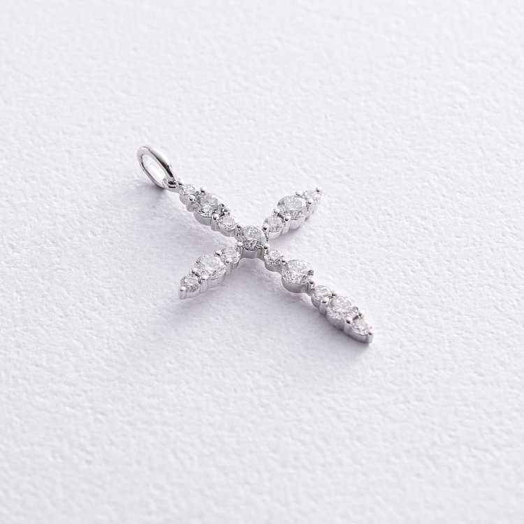 Хрестик в білому золоті (діаманти) пб0295ch від ювелірного магазину Онікс