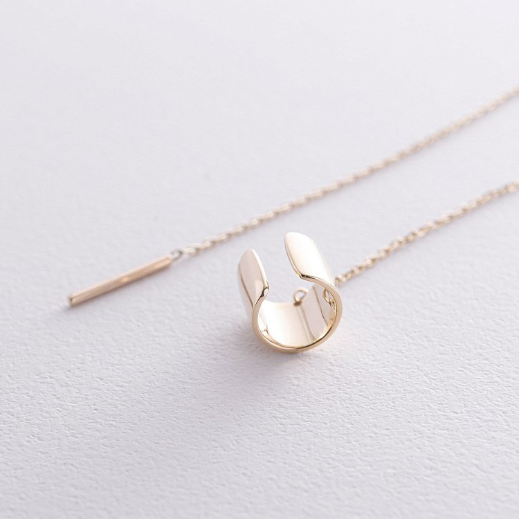 Серьга - каффа с цепочкой (желтое золото) с08698 от ювелирного магазина Оникс - 3