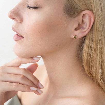 Золотые серьги-пусеты (хризопраз) с05258 №2