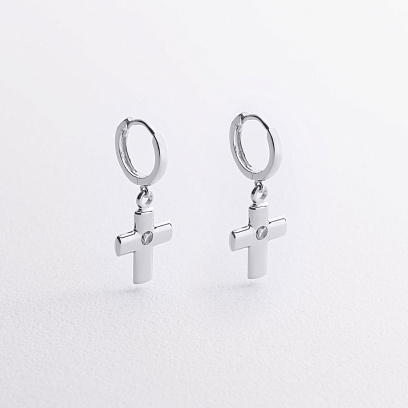 Золотые серьги "Крестики" (фианиты) с04418