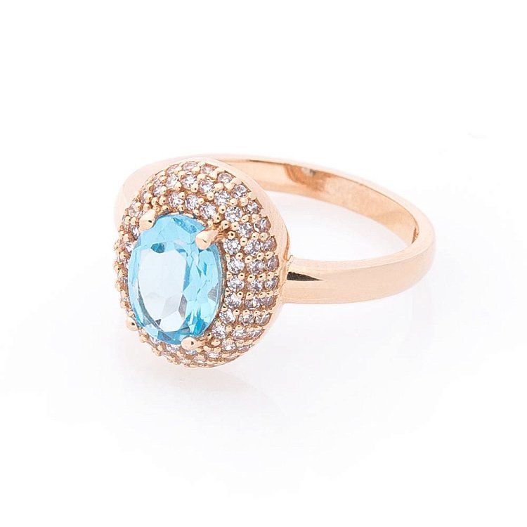 Золотое кольцо с голубым топазом и фианитами к04659 - 2 Золотое кольцо с голубым топазом и фианитами к04659 от ювелирного магазина Оникс - 2