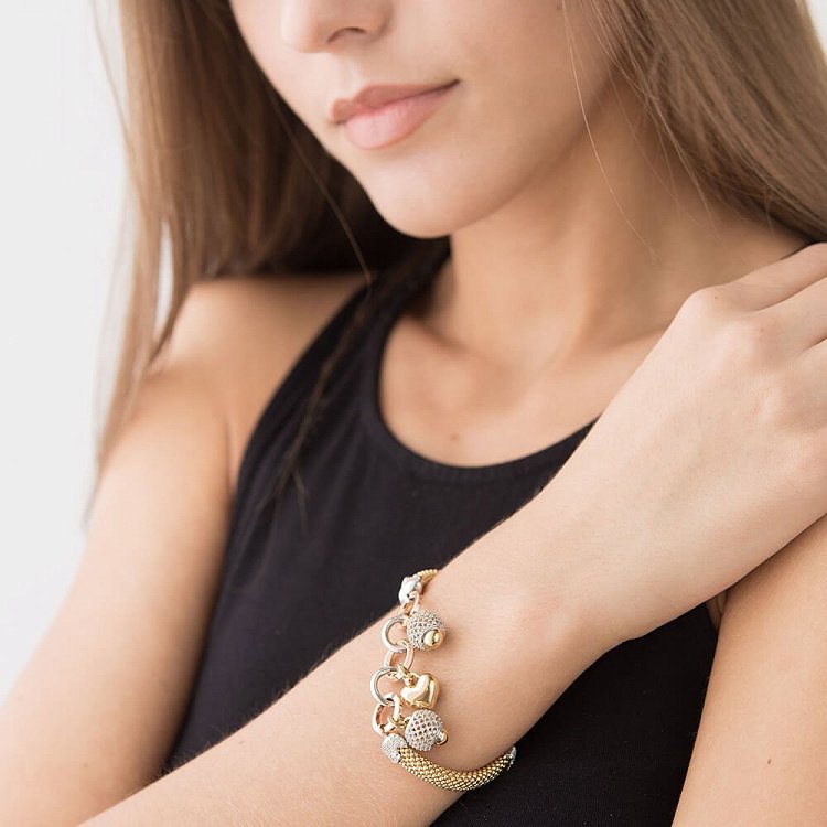 Золотой браслет с сердцем (фианиты) б02071 от ювелирного магазина Оникс