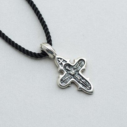 Серебряный крестик  "Распятие Христово. Икона Божией Матери" (чернение) 131726