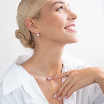 Золотое кольцо (жемчуг, фианиты) к05968 №4