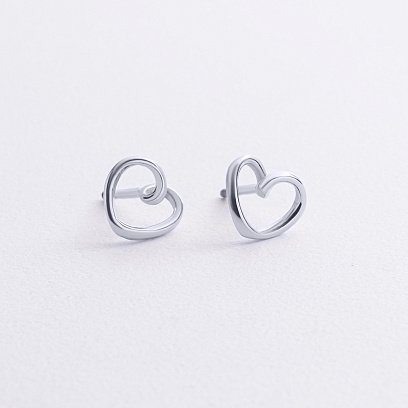 Серьги - пусеты "Сердечки" в белом золоте с09264